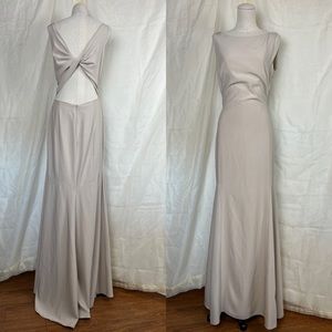 Theia Beige Gray Open Back Gown